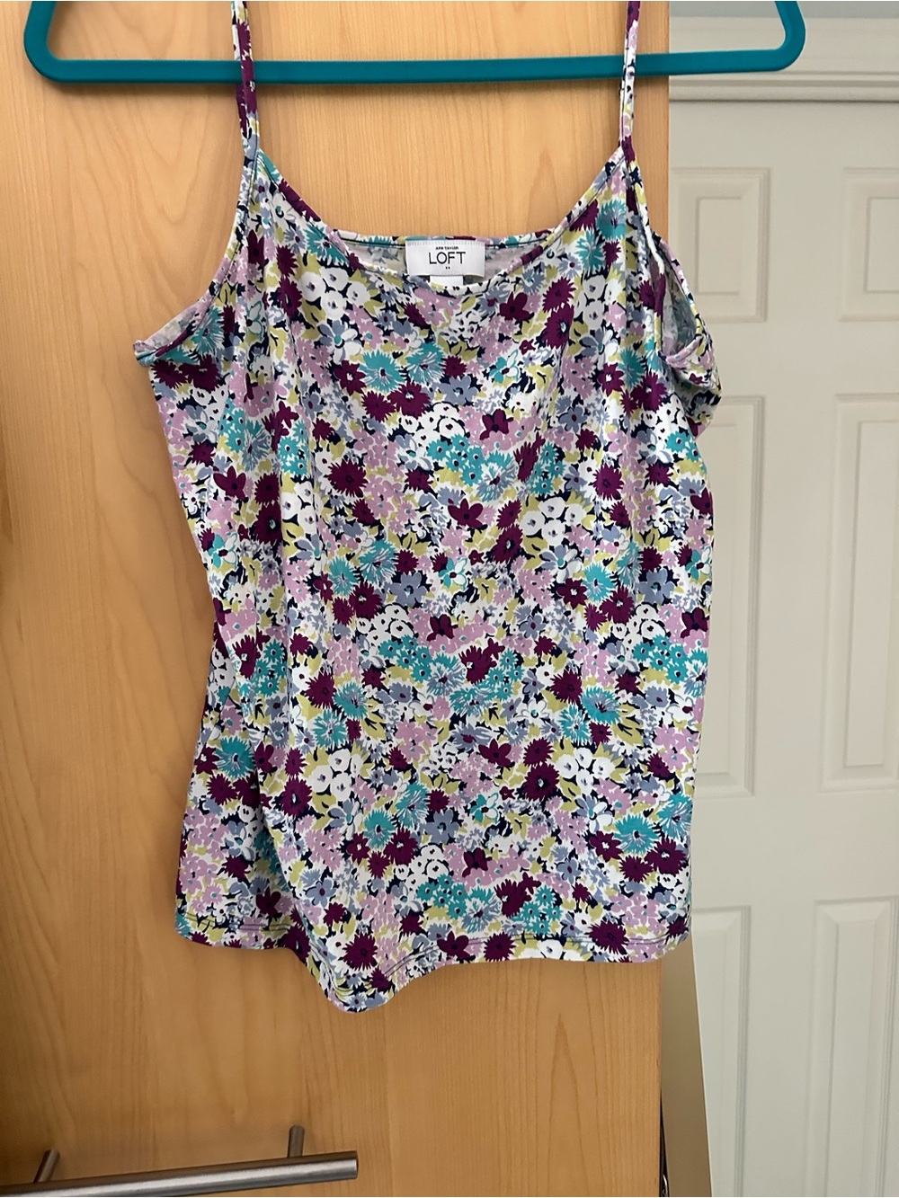 LOFT Floral Spaghetti Strap Camisole - Purple, Teal, White - Picture 1 of 1